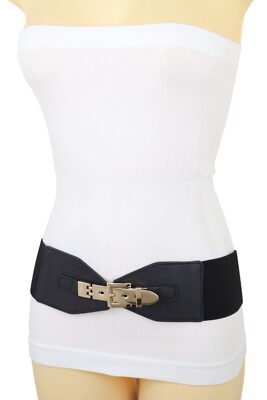 Women Faux Leather Wide Black Color Elastic Waistband Belt  display picture 1