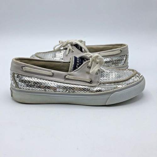 Sperry Top Sider 9383266 Women Silver Sequin Boat Shoe Size 6M Pre Owned - Picture 9 of 12