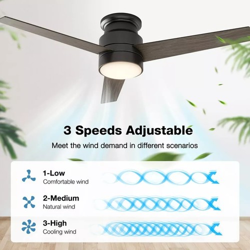 warmiplanet Flush Mount Ceiling Fan with Lights Remote Control, 52-Inch, Blac... - Picture 2 of 6