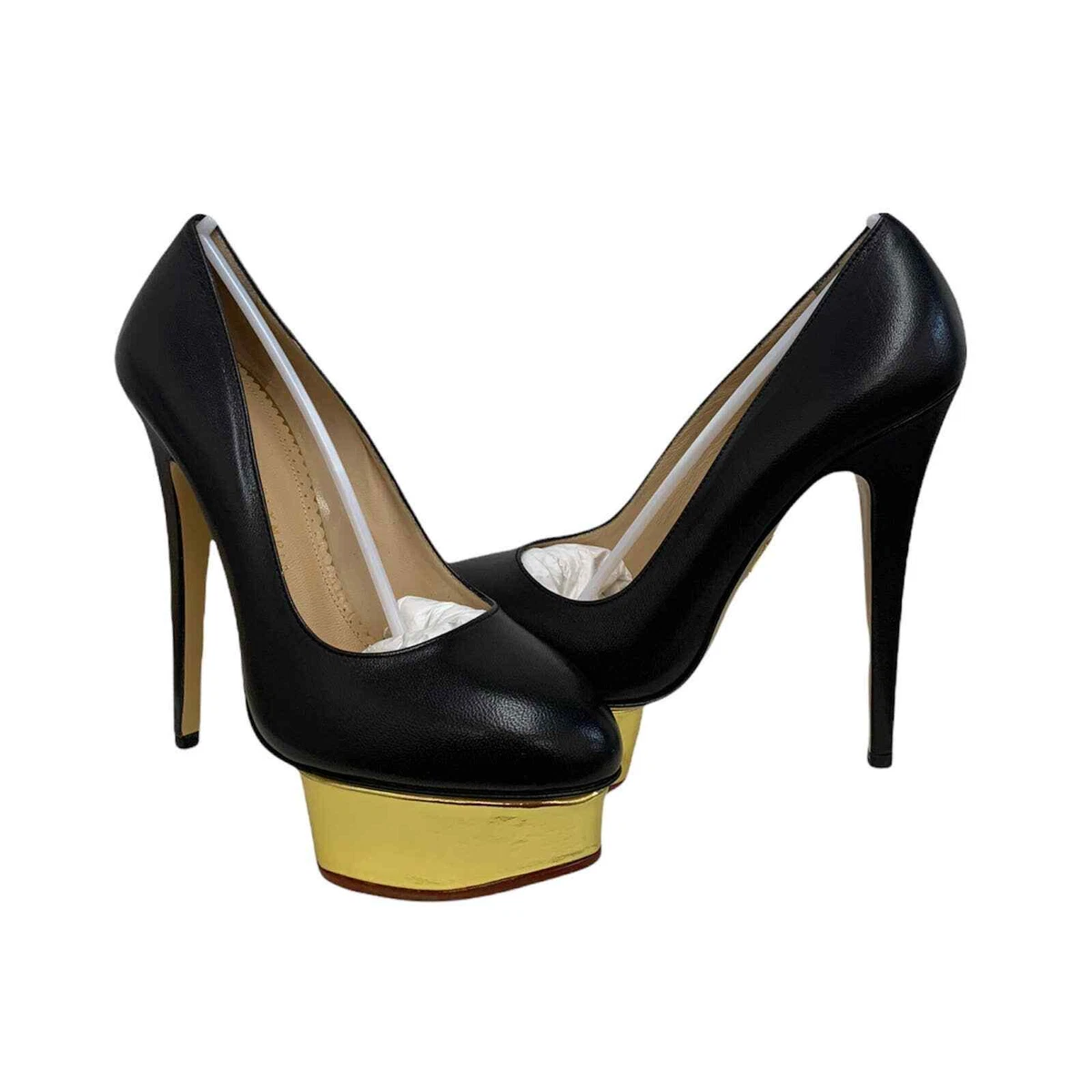 CHARLOTTE OLYMPIA Dolly Island Black Leather Platform Pumps Size 39.5 EU 9 US