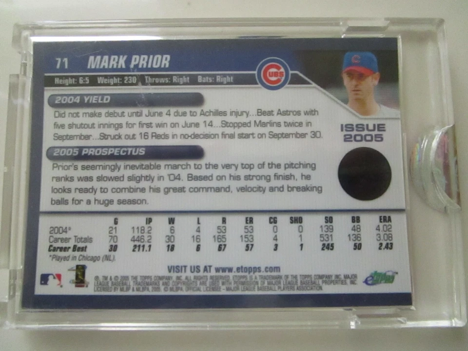 Mark Prior (Cubs) - 2005 Topps etopps #71 Uncirculated & ready to ship FREE SH - Image 2 of 3
