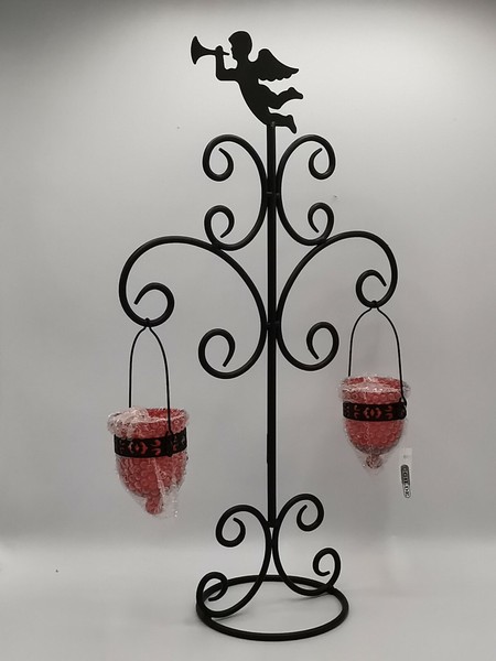 Kerzenhalter Groß Mit Engel FüR 2 Teelichter, 52 Cm, Mit Glaseinsatz Rot-image
