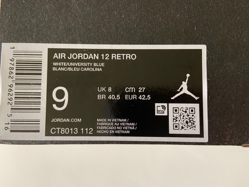 NEW Nike Air Jordan 12 Retro CT8013-112 Men's 9 Shoes WHITE/UNIVERSITY BLUE - Picture 3 of 10