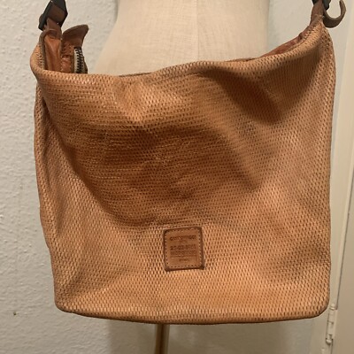 Campomaggi Italian Brown Perforated Leather Shoulder Zip Top Tote Bag