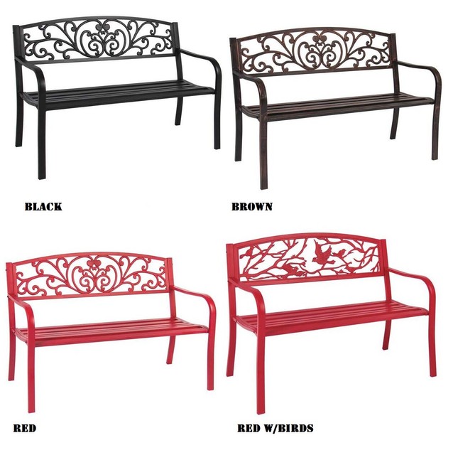 50 Patio Garden Bench Park Yard Outdoor Furniture Steel Frame Porch Chair Seat Patio Chairs Swings Benches Patio Garden Furniture
