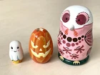 Halloween Pink Chicken with Pumpkin Nesting Doll, Matryoshka 3pcs 8,5 cm