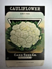 *Original* CAULIFLOWER Early Paris CARD SEED CO. Packet 1920's Fredonia NY