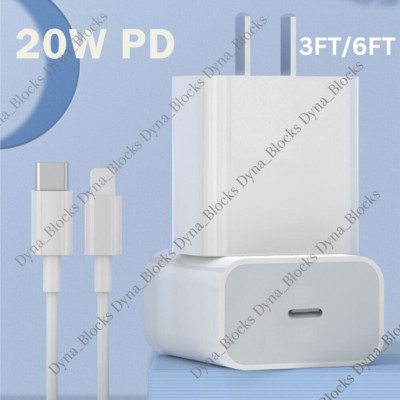 For iPhone 11 12 13 Pro Max 8 Fast Charger Cube USB C Cable 20W PD Power Adapter