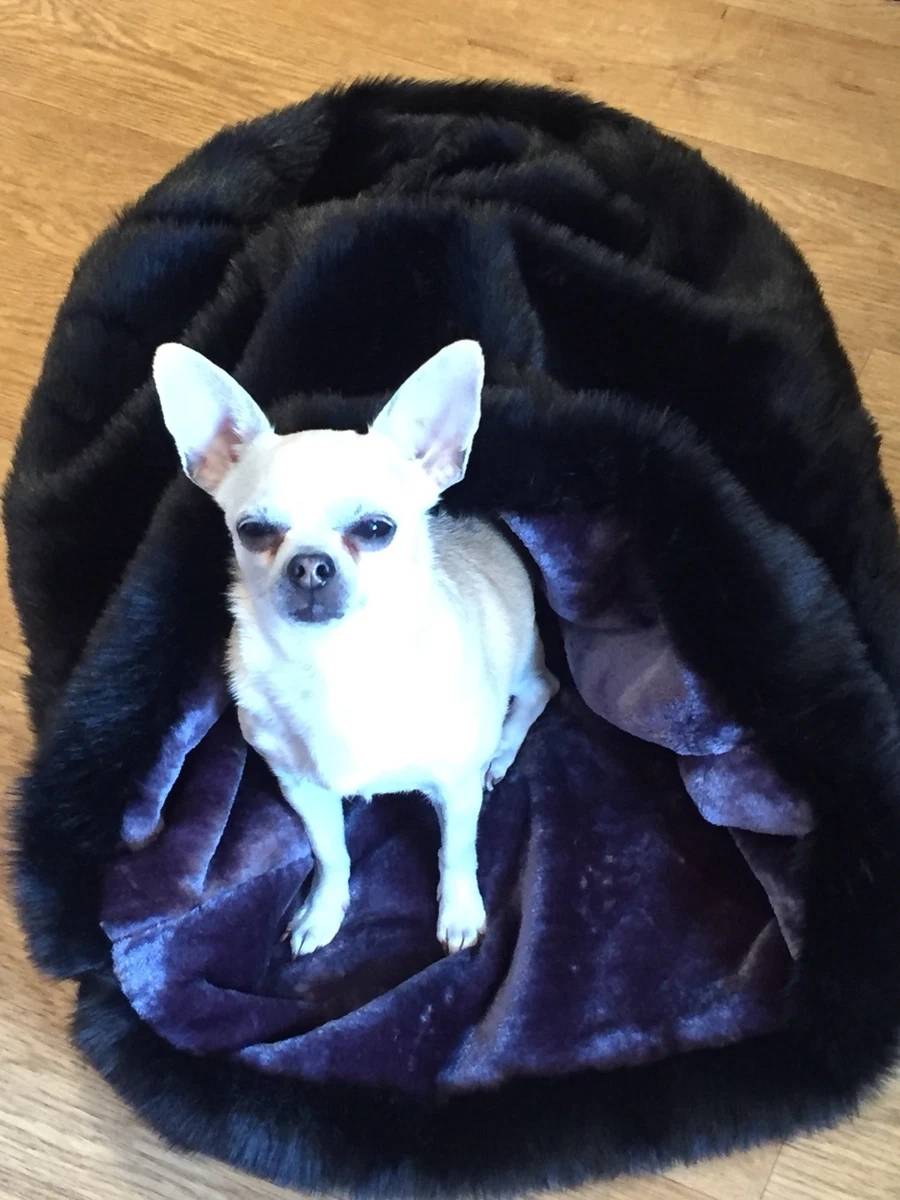 CHIHUAHUA PUG PUPPY CAT BED BLACK LUXURY FAUX FUR SNUGGLE SACK SLEEPING BAG