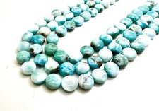 Natural Blue Larimar 5mm x 10mm Flat Round Coin Polished Gemstone Beads - PG313