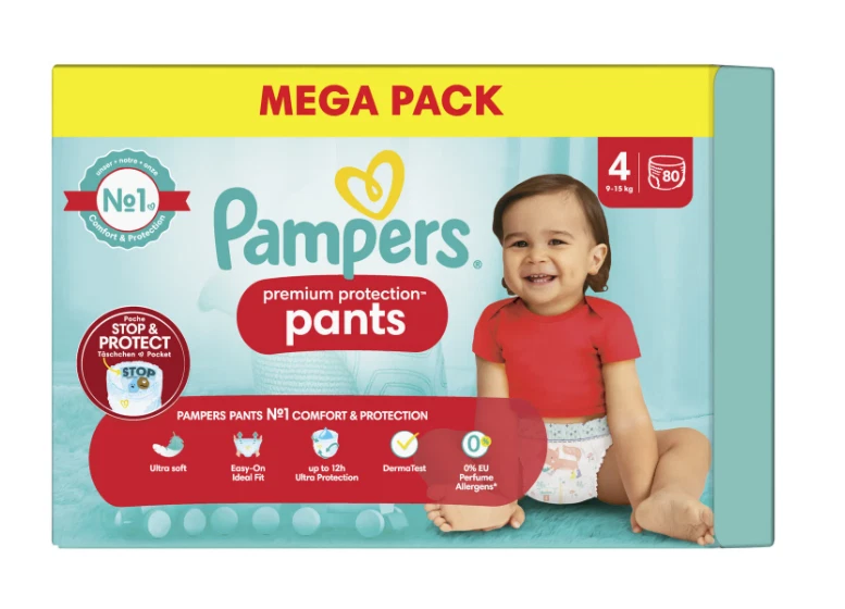 Pampers Couches Premium Protection Pants taille 4 9-15kg (168 pcs),  Baby-Dry Pants Night taille 4 Maxi 9-15kg (180 pcs)