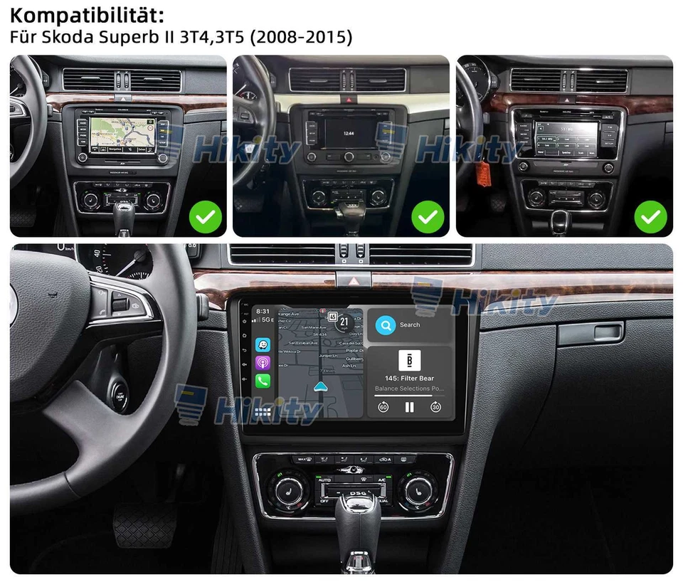 DAB+ Carplay 10" 2+64GB Android15 Radio GPS Navi Für Skoda Superb 2 3T 2008-2015 - Bild 2 von 4