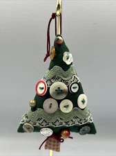 Primitive Style Folk Art Christmas Tree Decorations With Buttons