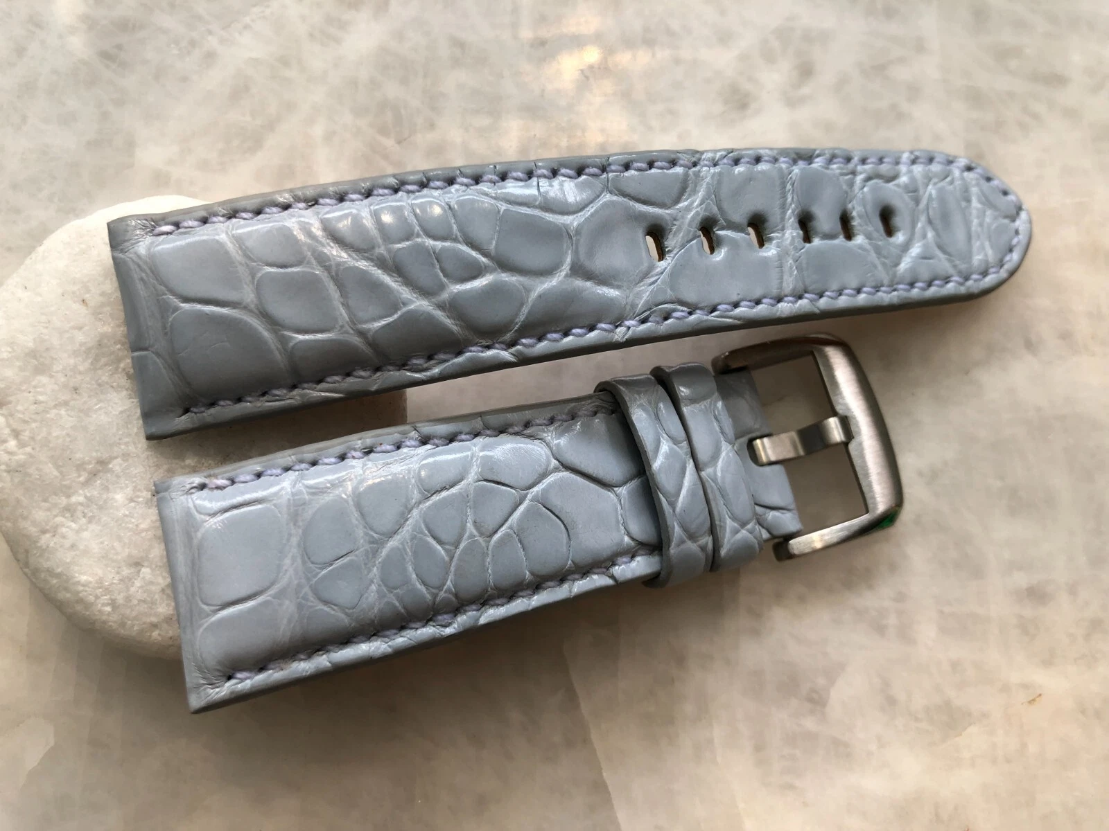 24mm/22mm Gray Alligator Crocodile Embossed Leather Watch Strap Band