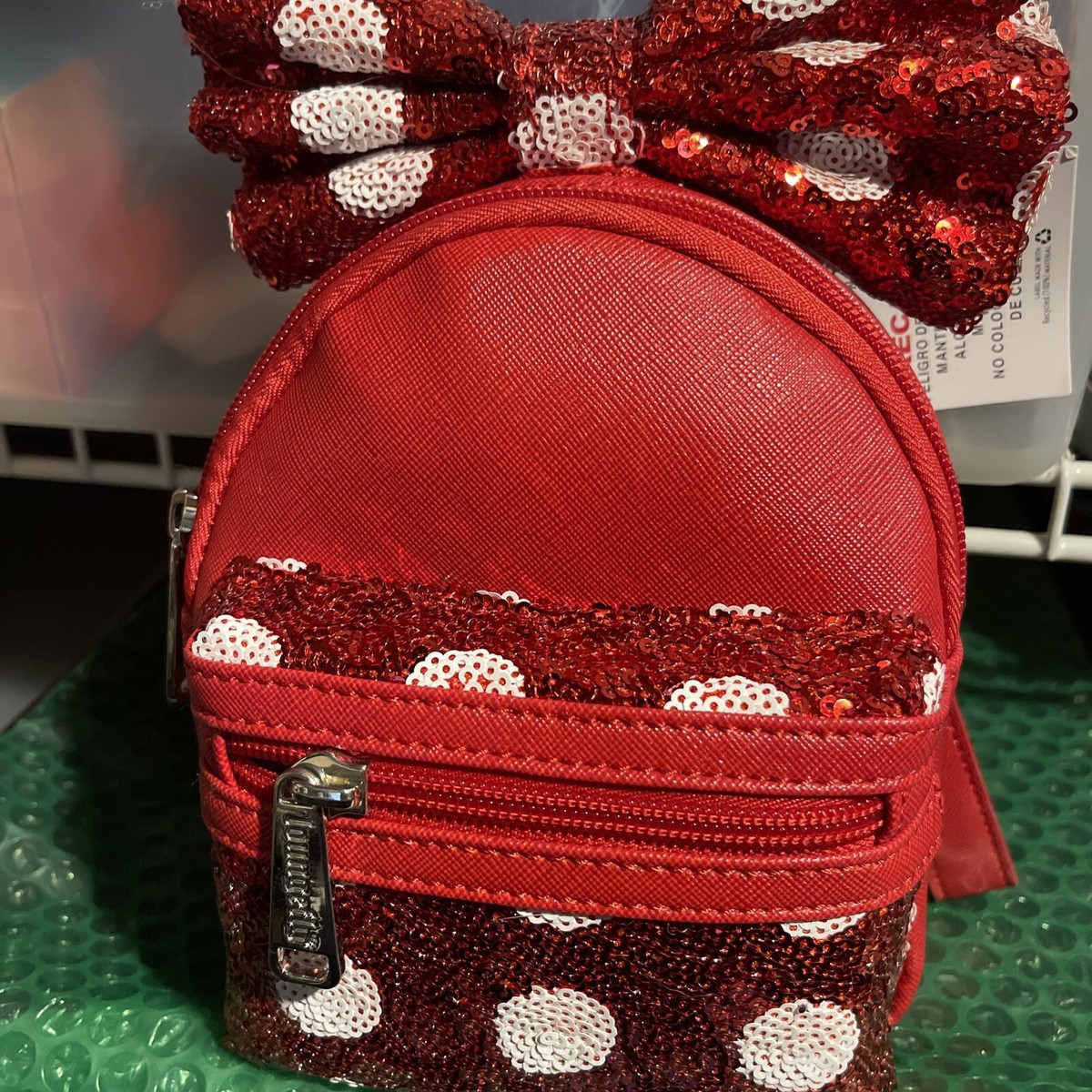 Disney Parks Loungefly Sequin Minnie Mouse Backpack Red Black Bow Polka Dots New with Tags Disney Parks Minnie Mouse | Mercari main image 4