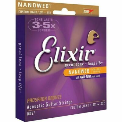 *3 SETS ELIXIR 16027 NANOWEB ACOUSTIC GUITAR STRINGS LIGHT 11-52 PHOSPHOR BRONZE
