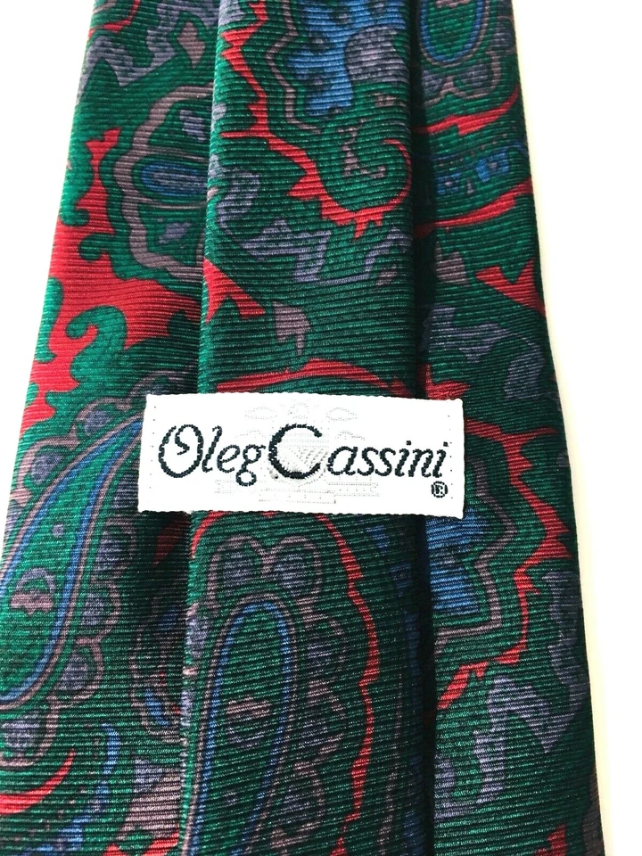 Corbata para hombre Oleg Cassini 100 % seda hecha en EE. UU., verde con azul/rojo, 54" X 3 1/2 Foto 3 de 4