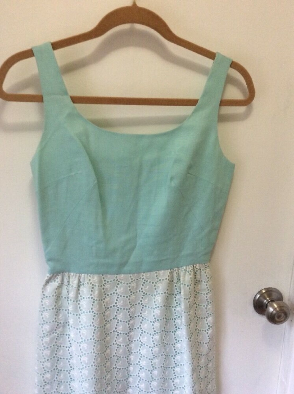 Vintage Maxi Dress eyelet skirt Mint green sleeveless… Gem