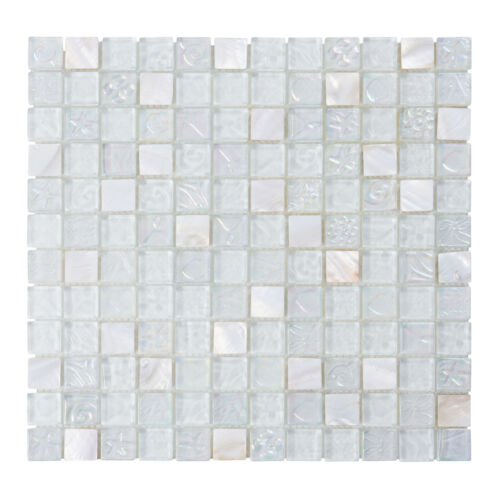 White Mother Of Pearl Shell Iridescent Glass Mosaic Tile Kitchen Bath Backsplash - Afbeelding 1 van 21