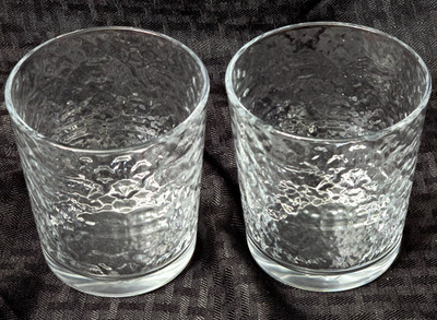 2 Pasabahce Turkish Rocks Glass Hammered Texture Clear Whiskey Old Fashioned MCM