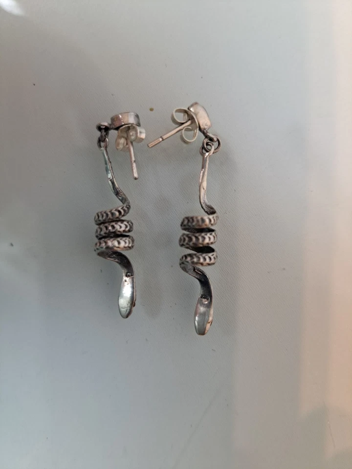 Bella,vecchio Orecchini,Orecchini Pendenti/Spina,925 Argento Con Lapis,Serpente - Immagine 4 di 4