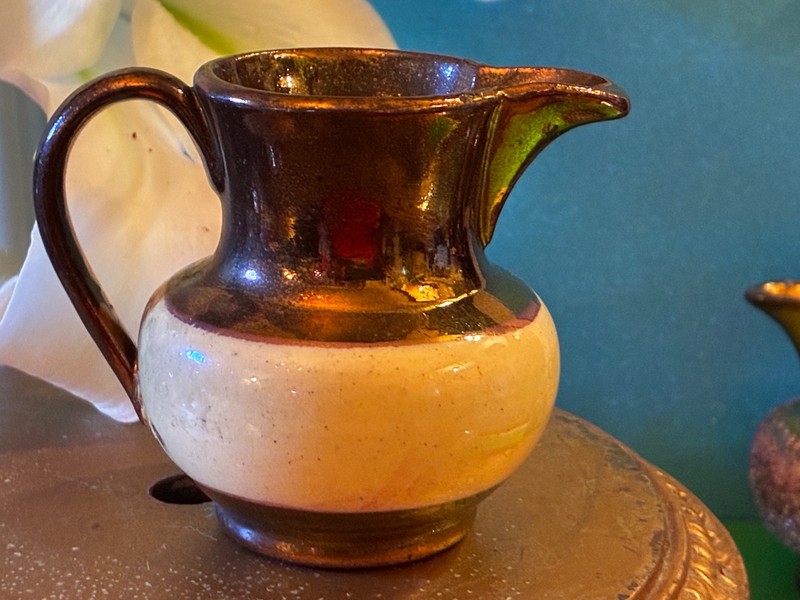 GORGEOUS!! 1800s ANTIQUE ENGLISH COPPER  LUSTERWARE Cream-Banded small Pitcher❗️