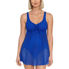 Swim Solutions L77304 Cobalt Blue Crochet Tummy Control One-Piece Swimsuit Sz 8