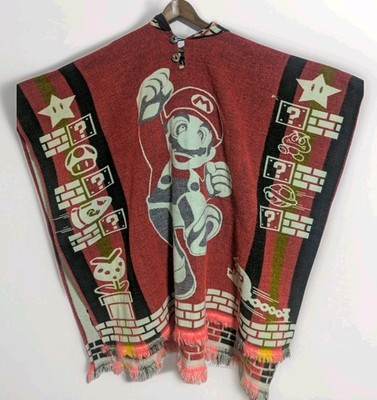 Super Mario Bros Wool Hooded Poncho Pullover UNISEX Dark Orange Made in Ecuador