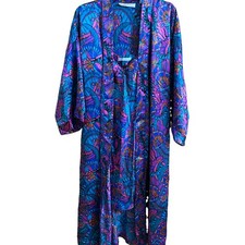 Vintage Boho Womens Floral Satin Set Robe Gown Size Large Glamorous Hippie 70s