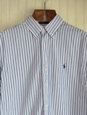 Ralph Lauren Shirt Mens 16 34/35 Blue White Stripe Classic Fit Button Down