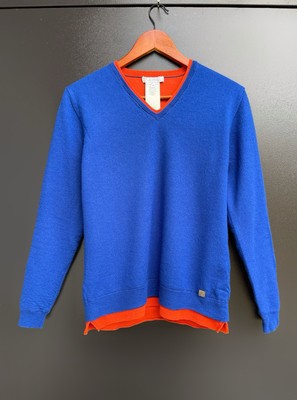 Versace Collection Wollpullover mit V-Ausschnitt Wende - Blau / Orange - Größe M