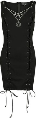 Gothicana by EMP Damen schwarzes kurzes Jerseykleid mit Schnürung