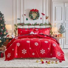 Christmas Bed in a Bag 7 Pieces Kinge, White Snowflake on Red Xmas Design, So...