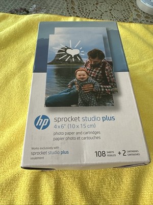 HP Sprocket Studio Plus Semi-Gloss Photo Paper 4x6 with 108 Sheets 2 Cartridges