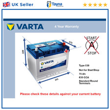 Car Battery E23 Varta 068 630A 70Ah 4Yr Warranty 261x175x220 Blue Dynamic