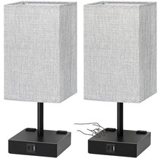 Bedside Table Lamps Set of 2 - Touch Nightstand Lamp for Bedroom with USB C A...
