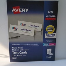 Avery Templates 5305 Medium whiteTent Cards embossed 2.5 x 8 5  - 100 cards