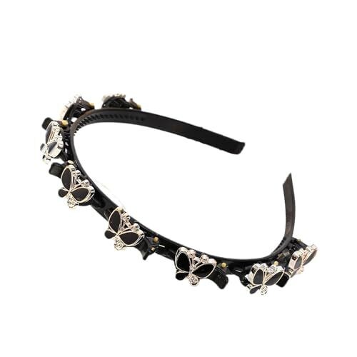Black Fashion Butterfly Hairband with Clips Braided Headband Double Bangs