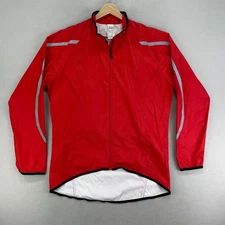 BTWIN Cycling Rain Jacket Mens M-L Red Full-Zip Waterproof Decathlon Racing