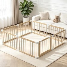 Baby Playpen, Wooden Playpen, Foldable Baby Playpen for Babies & Toddlers
