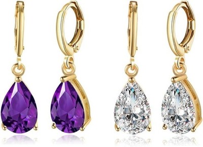 Chapado En Oro Amarillo De 14K Pendientes Lágrima Aretes Para Mujer Moda-2 pair