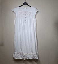 Eileen West White Short Nightgown M Chemise Cotton Cottage Peac Pink Tulips