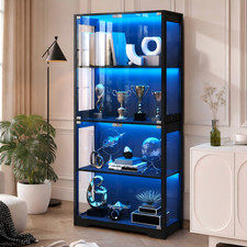 BROTTAR 4-Tier Display Case Curio Cabinet with Glass Doors & 3-Color LED Lights