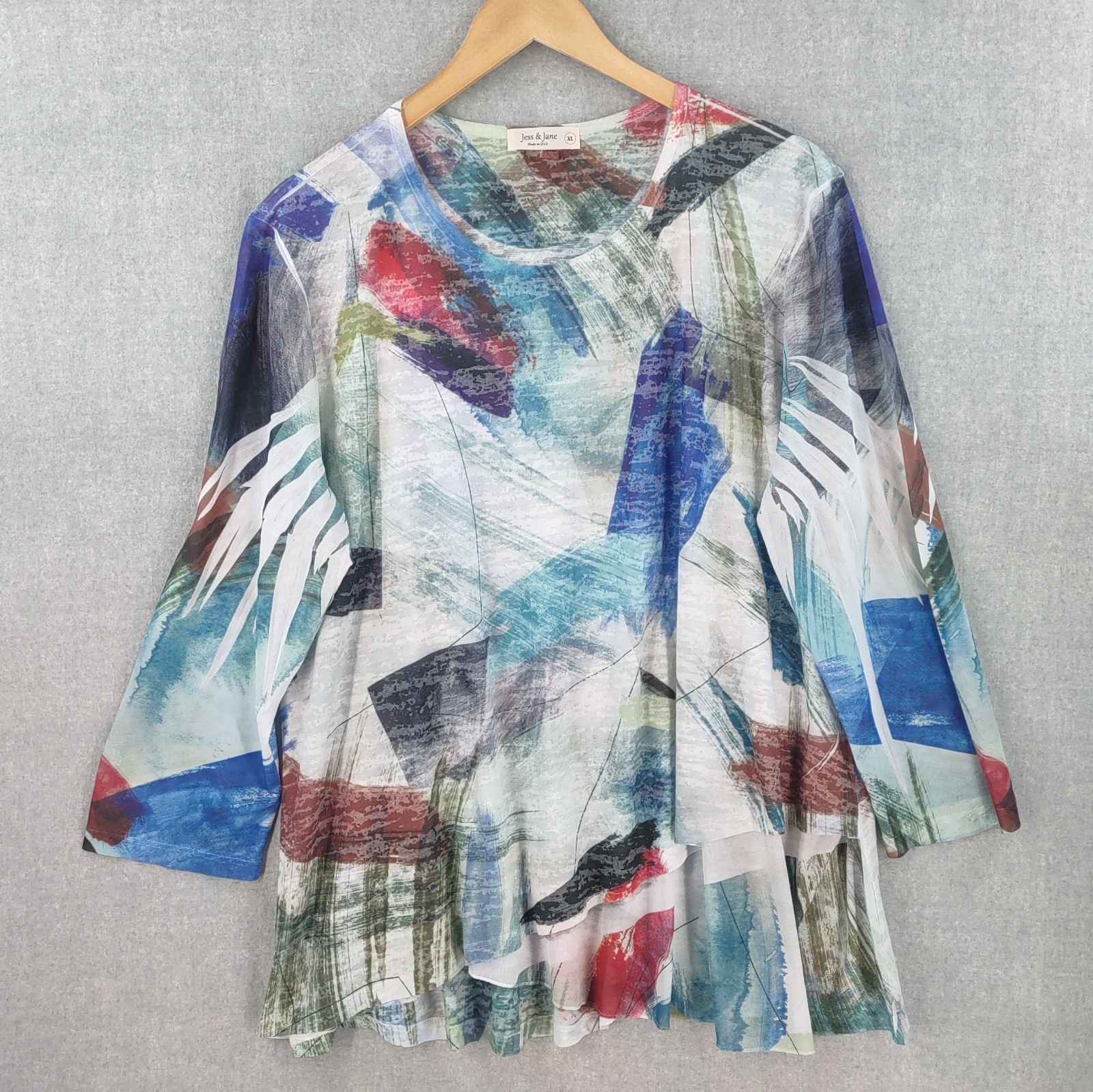 Jess & Jane Top Extra Large Colorful Abstract Art Mesh Lined Bohemian USA Made