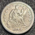 1844 LIBERTY SEATED SILVER HALF DIME. Variety 2- Stars on Obverse.