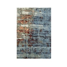 4'x6' Light Blue with Rust Abstract Design Wool Hand Knotted Oriental Rug 83319