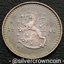 Finland 🇫🇮 25 Pennia 1940 S. KM#25a. COPPER 25 Cents coin. KEY DATE. WWII. LM.