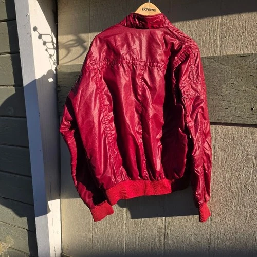 Vintage 80s Nissan Racing Jacket Mens Large Maroon Nylon Windbreaker Pit Coat image 7