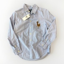 Ralph Lauren Big Pony Oxford Cloth Button Shirt Youth Medium 10-12 Blue Brown