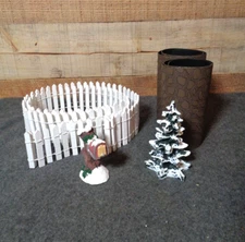 Christmas Village Accessory Lot - Fences- Cobblestone Road Strips -Mailbox -Tree